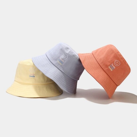 NEW Smiley Face Smile Embroidered 100% Cotton Fisherman Sun Beach Y2K Bucket Hat - Picture 8 of 13